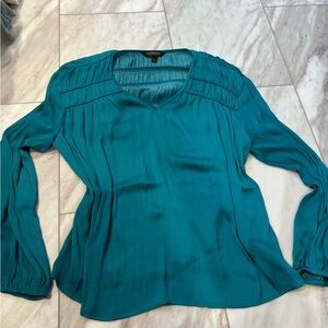 Liverpool Teal Pleated V-Neck Blouse